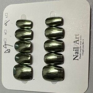 Green Chrome Press On Nails Nail Art‎ False Nails Full Cover